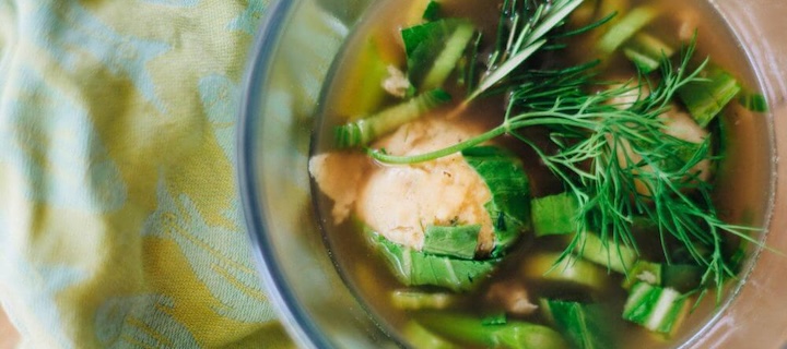 Herbaceous Seasonal Vegetable Broth with Chickpea Flour Dumplings