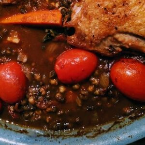 North African Inspired Braised Chicken and Lentils